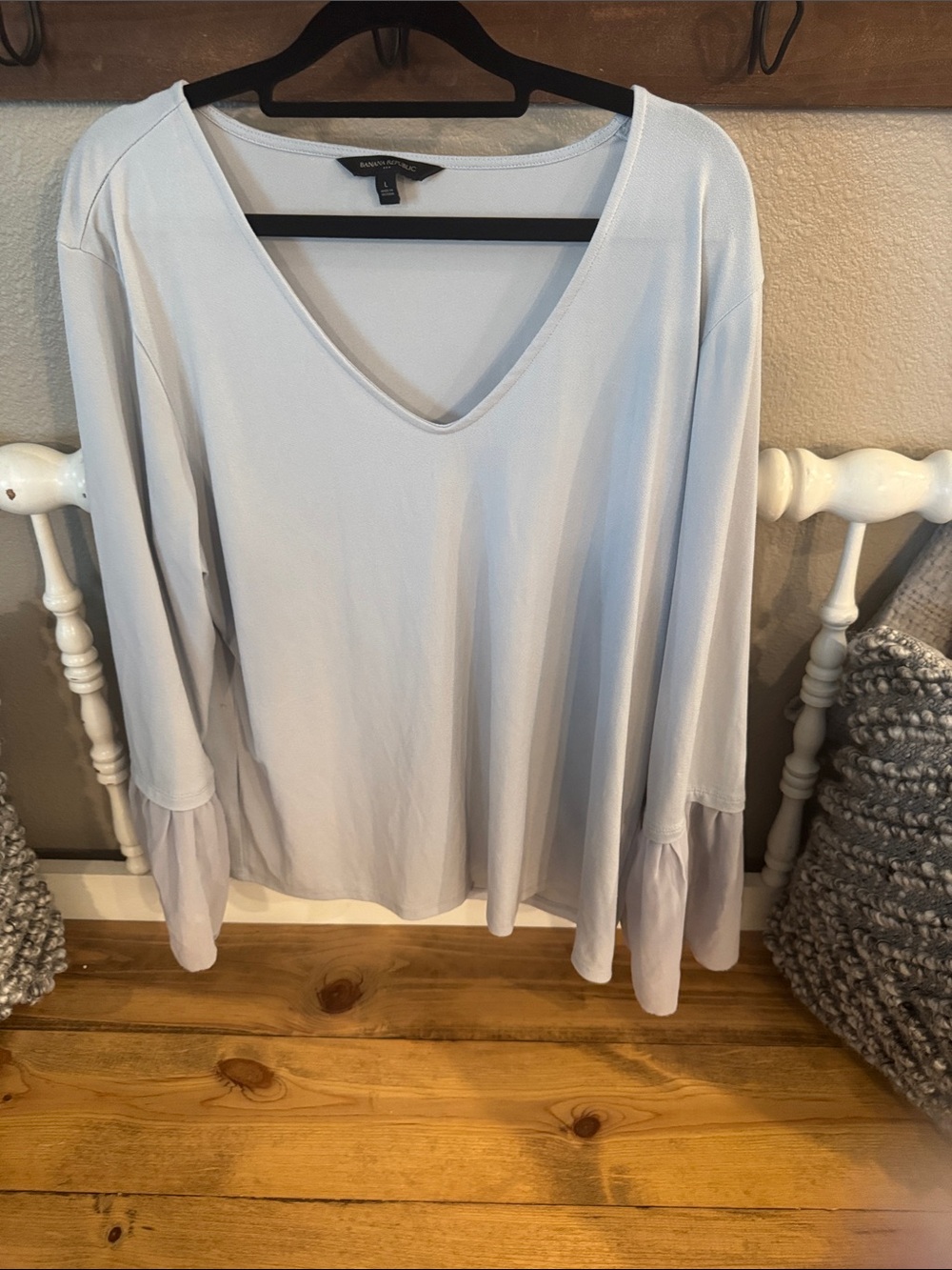 Banana Republic Pale Blue V-Neck Long Sleeve Top with Flared Cuffs